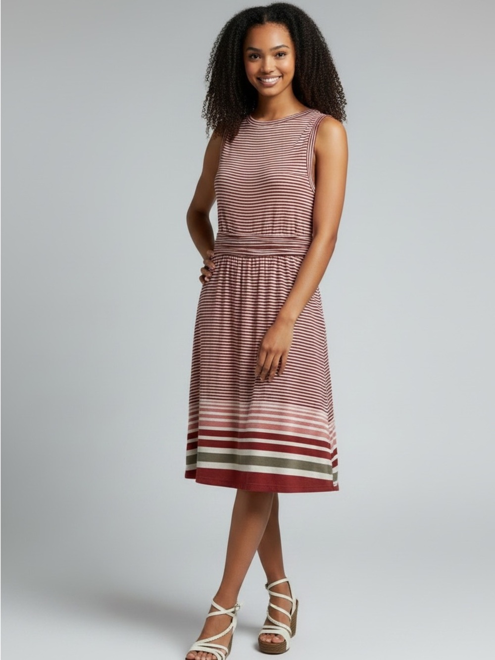 Max Studio Red and White Striped Sleeveless Midi Dress Size M